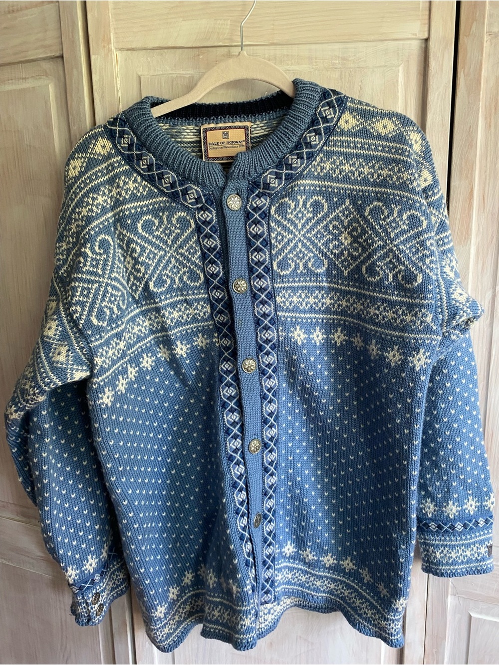 Dale of Norway Blue and Cream Nordic Wool Cardigan